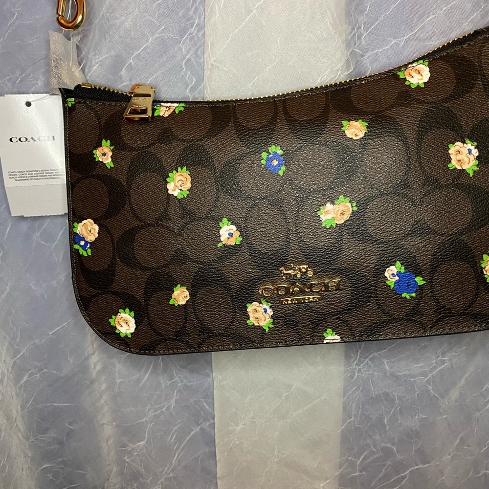 Coach Jes Baguette In Signature Canvas With Vintage Mini Rose Print